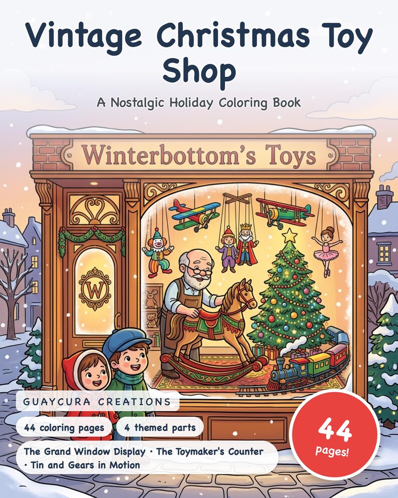 Vintage Christmas Coloring Pages | Vintage Christmas Toy Shop, 44 nostalgic toy designs, Printable PDF Instant Download Bild 1