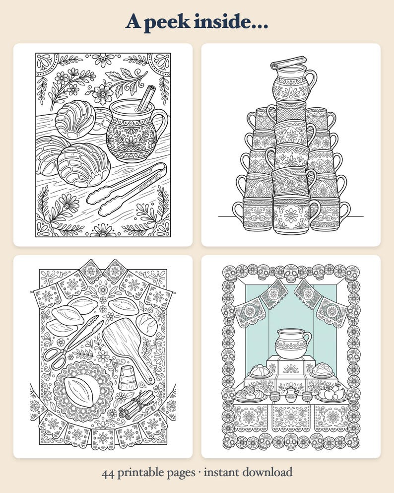 Pan Dulce & Cafecito Coloring Book — Mexican Panadería Printable PDF for Adults, 44 Pages, Instant Download Bild 2