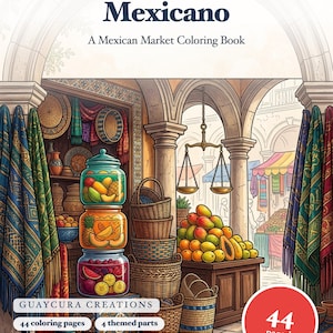 Cozy Mercado Mexicano Coloring Book — Mexican Market Printable PDF for Adults, 44 Pages, Instant Download image 1