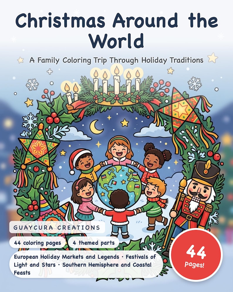 Kids Activity Book Printable | Christmas Around the World, 44 Pages of Global Holiday Traditions, Printable PDF Instant Download image 1