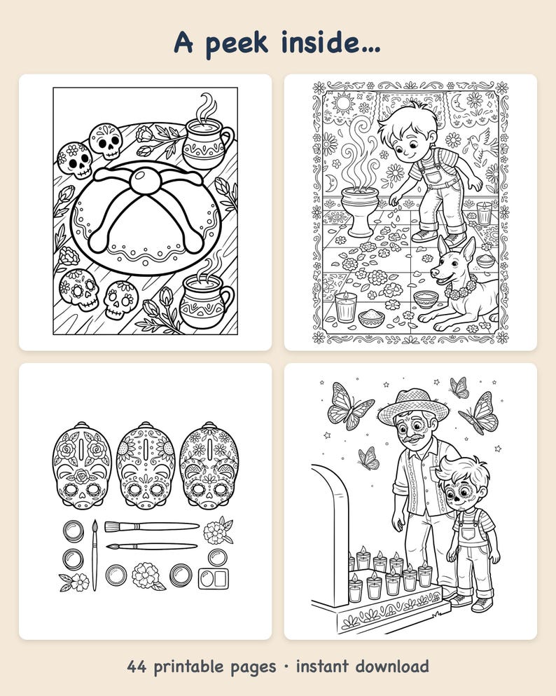 Día de Muertos Family Coloring Book — Day of the Dead Printable PDF for Kids, 44 Pages, Instant Download image 2
