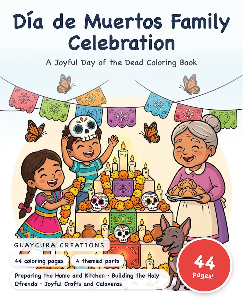 Día de Muertos Family Coloring Book — Day of the Dead Printable PDF for Kids, 44 Pages, Instant Download image 1