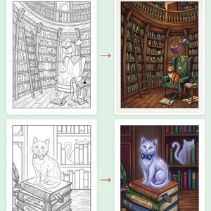 Haunted Bookshop Mysteries Coloring Book — Cozy Spooky Printable PDF with Hidden Objects, 44 Pages image 3