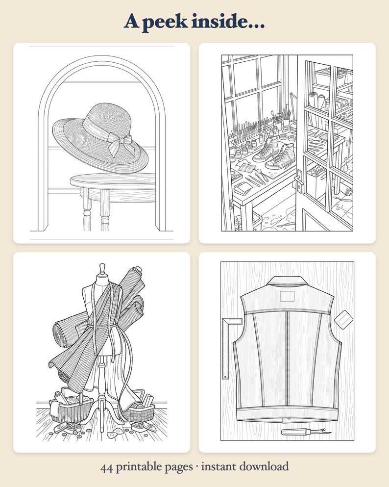 Secondhand Style Makeover Coloring Book — Thrift-Flip and DIY Fashion Printable PDF for Teens & Adults, 44 Pages, Instant Download image 2
