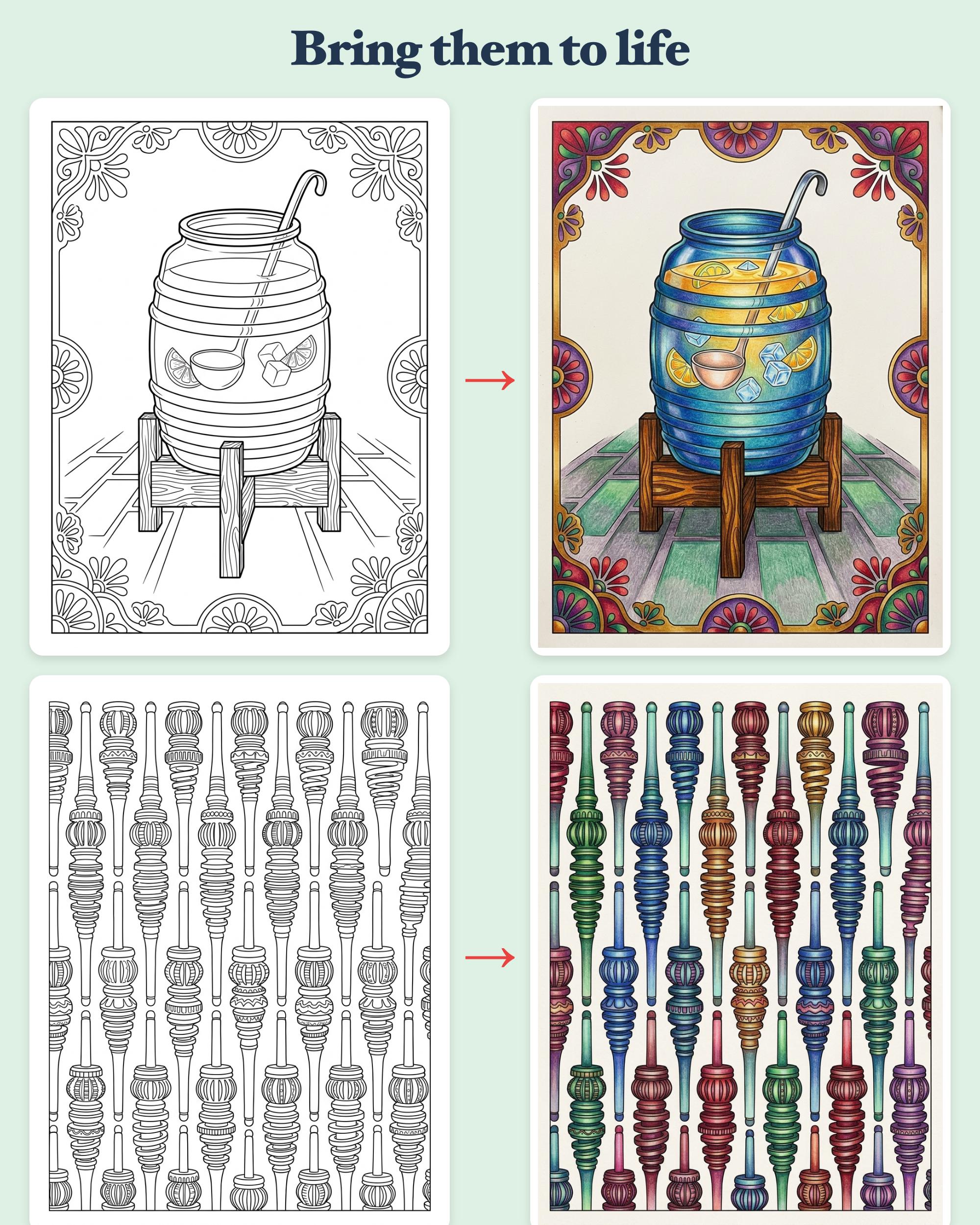 Cozy Mercado Mexicano Coloring Book — Mexican Market Printable PDF for Adults, 44 Pages, Instant Download image 3