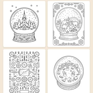 Snow Globe Coloring Book Printable PDF Winter Holiday Coloring Pages for Adults Kids, Christmas Activity, Instant Download Guaycura image 2