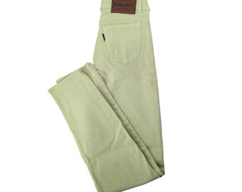 Vintage Blue Light Cache Jeans Lime Green High Rise Made in Italy Size 25