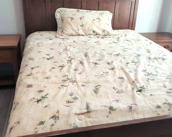 VTG Croscill Rose Garden Twin Comforter Set Butter Yellow Crinkle Floral Bed