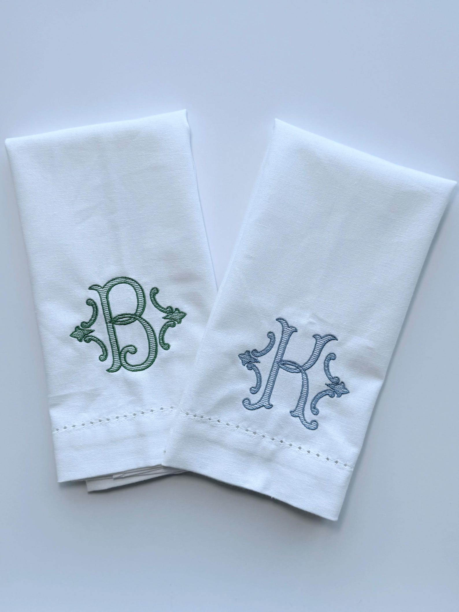 Personalized Initial Tea Towel - Intial C; Pale Sky Thread