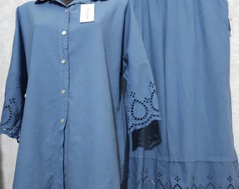 Completo due pezzi da donna in lino e cotone italiano | Camicia oversize e pantaloni a gamba larga | Taglie forti L XL XXL | Outfit estivo | Prodotto in Italia