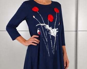 Plus Size Tunic Top with 3D Flowers | Elegant & Comfortable | Sizes 44,46,50,52 | Curvy Women Blouse/Tunic| Made in Poland 3/4 sleeve