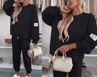 Conjunto deportivo LUNA de dos piezas para mujer – Chándal ligero de primavera – Fabricado en Italia – Conjunto extragrande y cómodo – Varios colores – Talla única M-XL