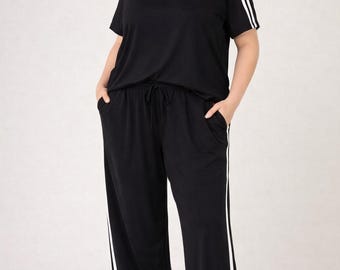 Oversized tweedelig set voor dames XXL–4XL | 95% katoen | Broek met wijde pijpen | Loungewear set in grote maten | Comfortabele vrijetijdsoutfit