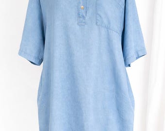Tuniekjurk met zakken in grote maten / Blauwe Tencel-jurk / Oversized tuniekjurk XXL–4XL / Gemaakt in Italië / Losse pasvorm, one size