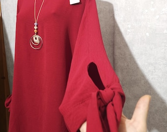 Oversized tuniekblouse voor dames | Zwart, bordeauxrood, bruin, beige of olijfgroen | One size 3XL-5XL | Lichtgewicht, losse pasvorm | Gemaakt in Italië
