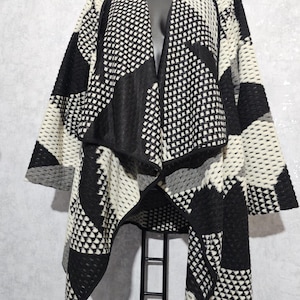 Oversized Wool Blend Cardigan Coat | Asymmetrical Knit Jacket | Cozy Geometric Open Front Poncho | Bust up to 140 cm