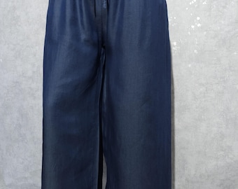 Lichtgewicht Tencel Palazzo Broek – Marineblauw en Blauw – Oversized XL–3XL – Elastische Taille – Gemaakt in Italië Plus Size Broek