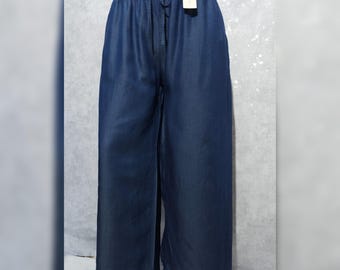 Denim Palazzo Broek Dames XL–3XL | Wijde Tencel Broek | Losse Pasvorm met Elastische Taille | Zomerbroek in Grote Maten | Gemaakt in Italië