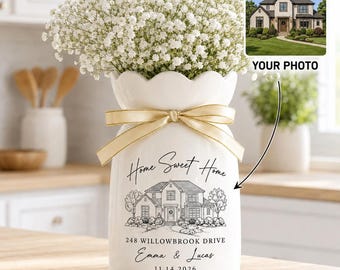 Personalized Housewarming Gift Ceramic Vase, Custom House Portrait from Photo, Realtor Closing Gift, New Home Keepsake Decor