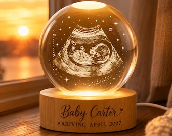 Personalized Ultrasound Gift Crystal Ball Night Light, Custom Sonogram Keepsake, Baby Announcement Decor, Baby Arrival Gift