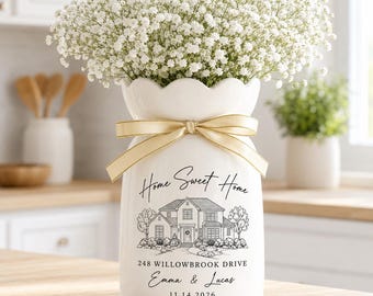 Personalized Housewarming Gift Ceramic Vase, Custom House Portrait from Photo, Realtor Closing Gift, New Home Keepsake Decor