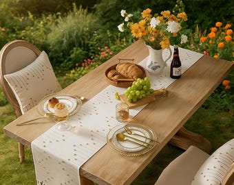 Runner da tavola in cotone boho con nappe / Decorazione rustica beige talpa