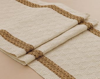 Woven Cotton Linen Table Runner | Boho Farmhouse, 72”