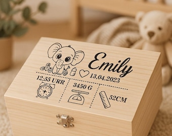 Nursery Decor Baby Keepsake Box Personalised Wooden Memory Box with Name