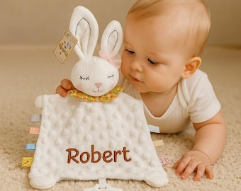 Embroidered Name Bunny Lovey Baby Gift Set - Cozy Soft Blanket for Newborns