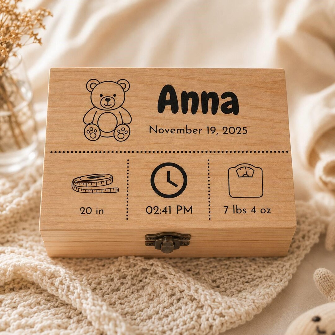 Newborn Keepsake Box With Milestone Cards | Custom Baby Announcement ...