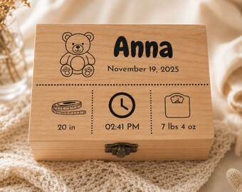 Newborn Keepsake Box with Milestone Cards | Custom Baby Announcement Gift for First Year Memories