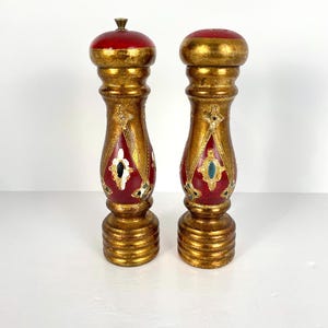 Vintage Red and Gold Florentine Salt Shaker and Pepper Mill