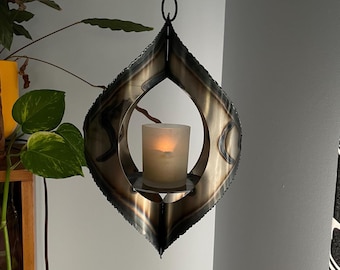 Vintage Harlan Lutz & Associates Brutalist Torch Cut Hanging Candle Holder