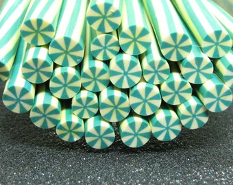 green mint polymer clay cane candy kawaii holiday Christmas uncut 1pc for miniature sweets decoden and nail art supplies