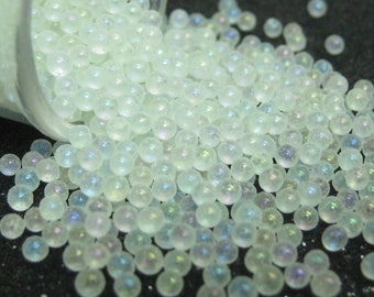 2mm glow in the dark micro marbles, frosty white opal iridescent glass microbeads, miniature fairy garden decoration, AB resin filler pieces