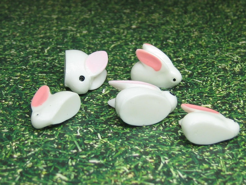 Dollhouse miniature Rabbit family, fairy garden bunnies, resin animal figurines, DIY Easter craft embellishment, slime charms image 2