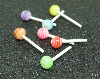 tiny dollhouse miniature lollipops, fake candy decoden pieces, kawaii sweets, fairy garden food, resin filler, mini craft embellishments