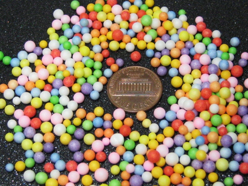 Fake candy balls sprinkles rainbow foam 2mm 4mm tiny marbles 1 tablespoon / 15ml miniature sweet gumballs faux deco kawaii image 7