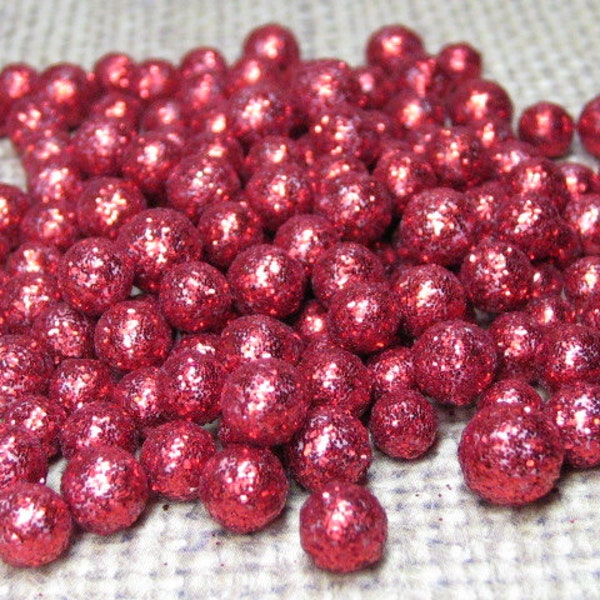 Mini red glitter balls foam deco marbles 3mm to 8mm heaping tablespoon / 15ml for miniature crafts kawaii decoden tiny