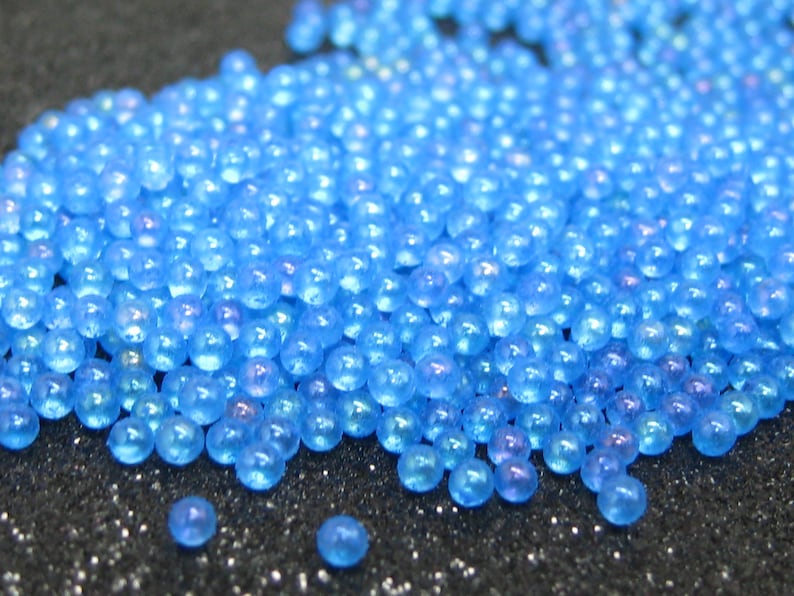 2mm glow in the dark micro marbles, blue iridescent glass microbeads, dollhouse miniature fairy garden decoration, AB resin filler pieces image 7