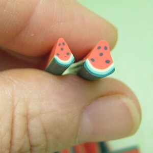 Watermelon polymer clay cane fruit wedge uncut 1pcs red miniature foods desserts kawaii deco crafts decoden nail art supplies DIY slices image 2