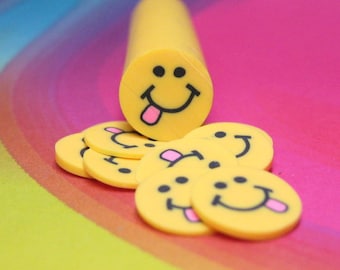 Big Smiley Face Polymer Clay Cane 10mm large happy face for decoden crafts scrapbooking embellishment kawaii decoration retro sixties