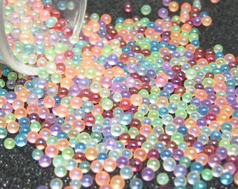 2mm iridescent rainbow micro marbles, color coated glass microbeads, mini no hole beads, AB kawaii sprinkles,  decoden pieces embellishment