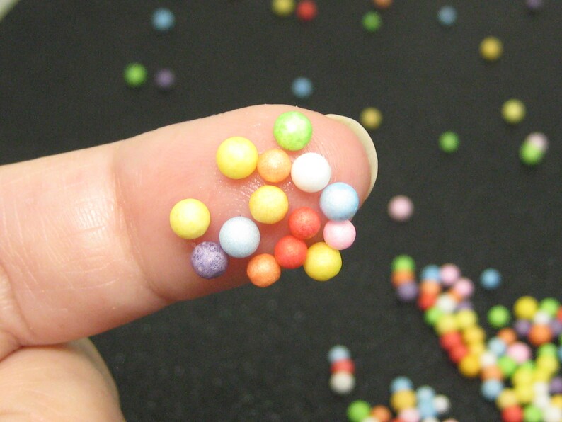 Fake candy balls sprinkles rainbow foam 2mm 4mm tiny marbles 1 tablespoon / 15ml miniature sweet gumballs faux deco kawaii image 6