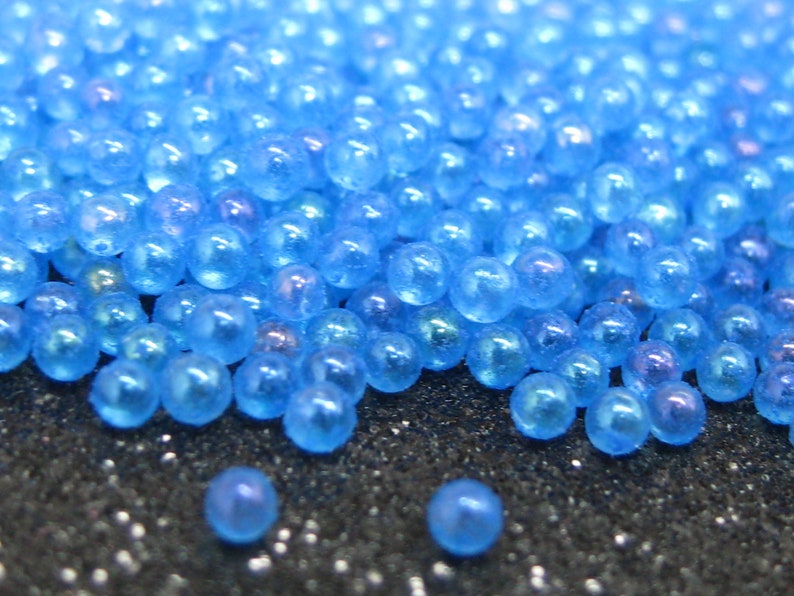 2mm glow in the dark micro marbles, blue iridescent glass microbeads, dollhouse miniature fairy garden decoration, AB resin filler pieces image 1