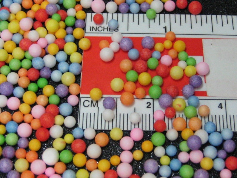 Fake candy balls sprinkles rainbow foam 2mm 4mm tiny marbles 1 tablespoon / 15ml miniature sweet gumballs faux deco kawaii image 3