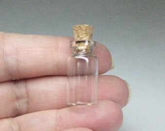 Potion vials with corks empty miniature glass bottles 24mm x 12mm DIY pendants 3pcs small mini wish jar clear tiny holds .8ml