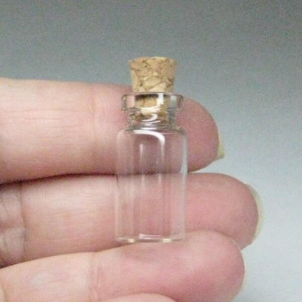 Potion vials with corks empty miniature glass bottles 24mm x 12mm DIY pendants 3pcs small mini wish jar clear tiny holds .8ml