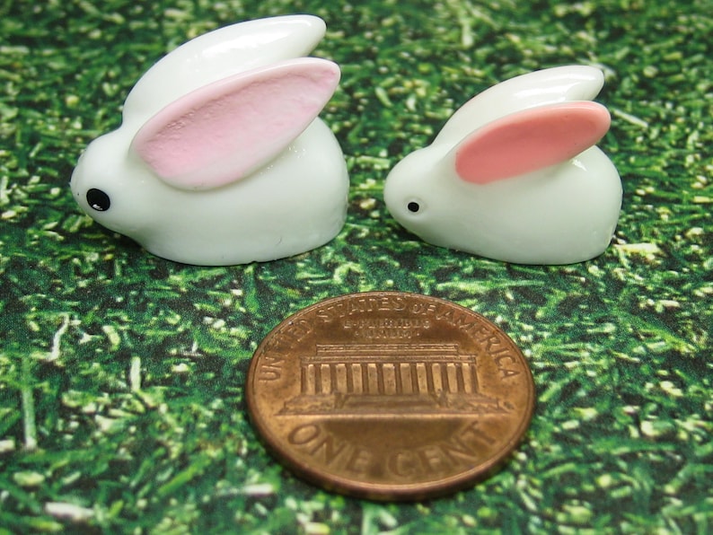 Dollhouse miniature Rabbit family, fairy garden bunnies, resin animal figurines, DIY Easter craft embellishment, slime charms image 3