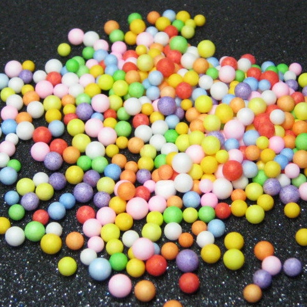 Fake candy balls sprinkles rainbow foam 2mm - 4mm tiny marbles 1 tablespoon / 15ml miniature sweet gumballs faux deco kawaii